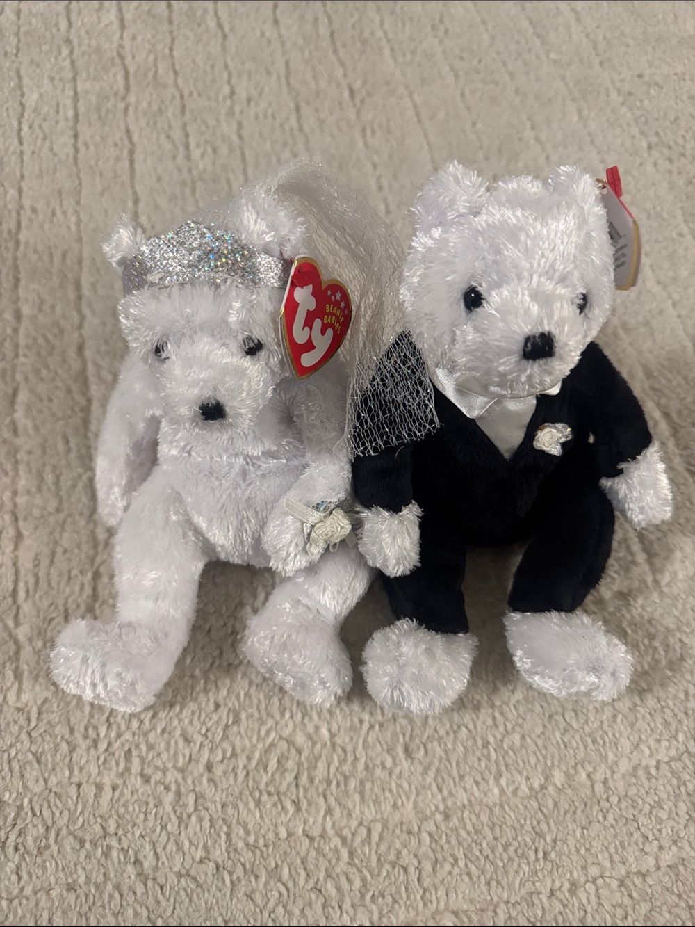Ty Bride and Groom Bear Plush Set - White and Black beanie baby
